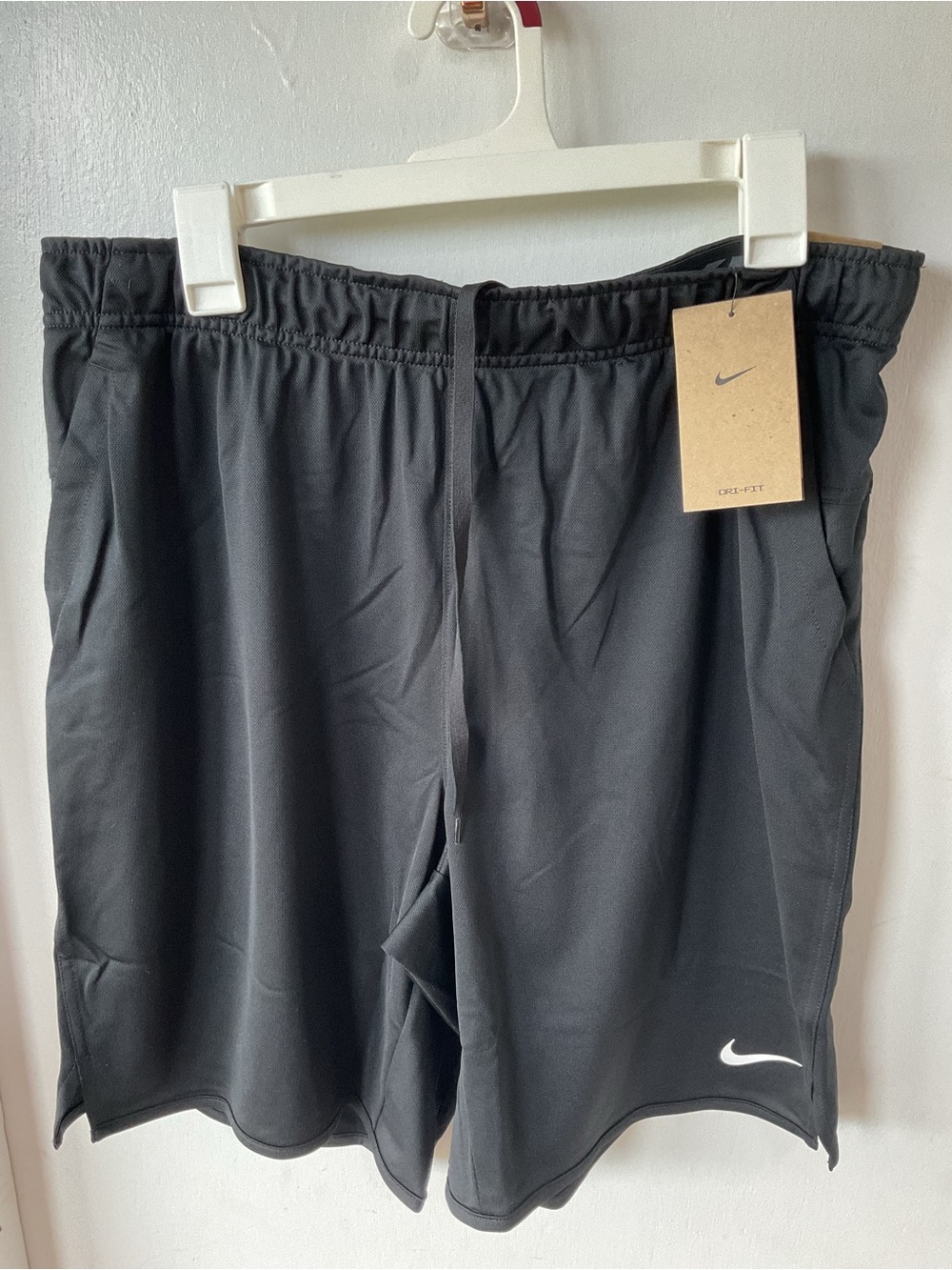Nike Men’s Black Athletic Shorts with White Swoosh Size L NWT